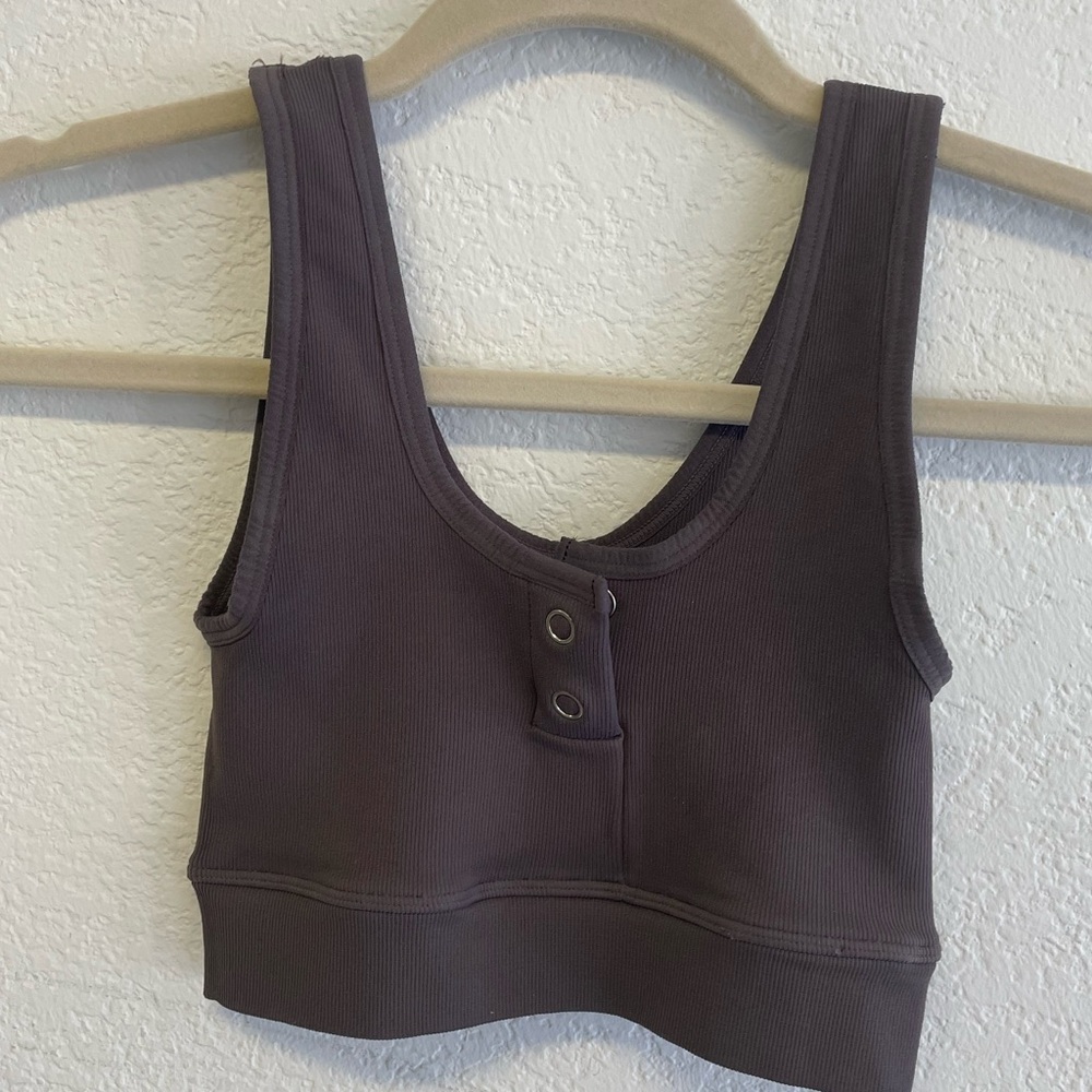 Bombshell Sportswear Charcoal Front-Snap Ribbed Sports Bra
